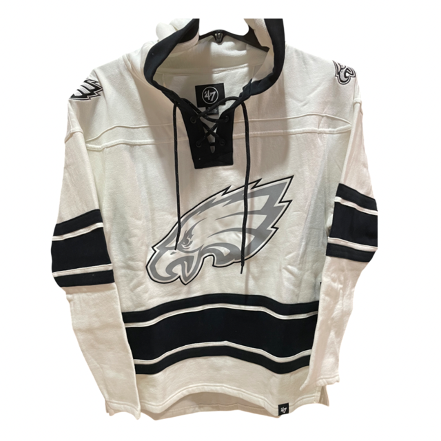 Philadelphia Eagles '47 Brand White Wash Superior Lacer Hoodie