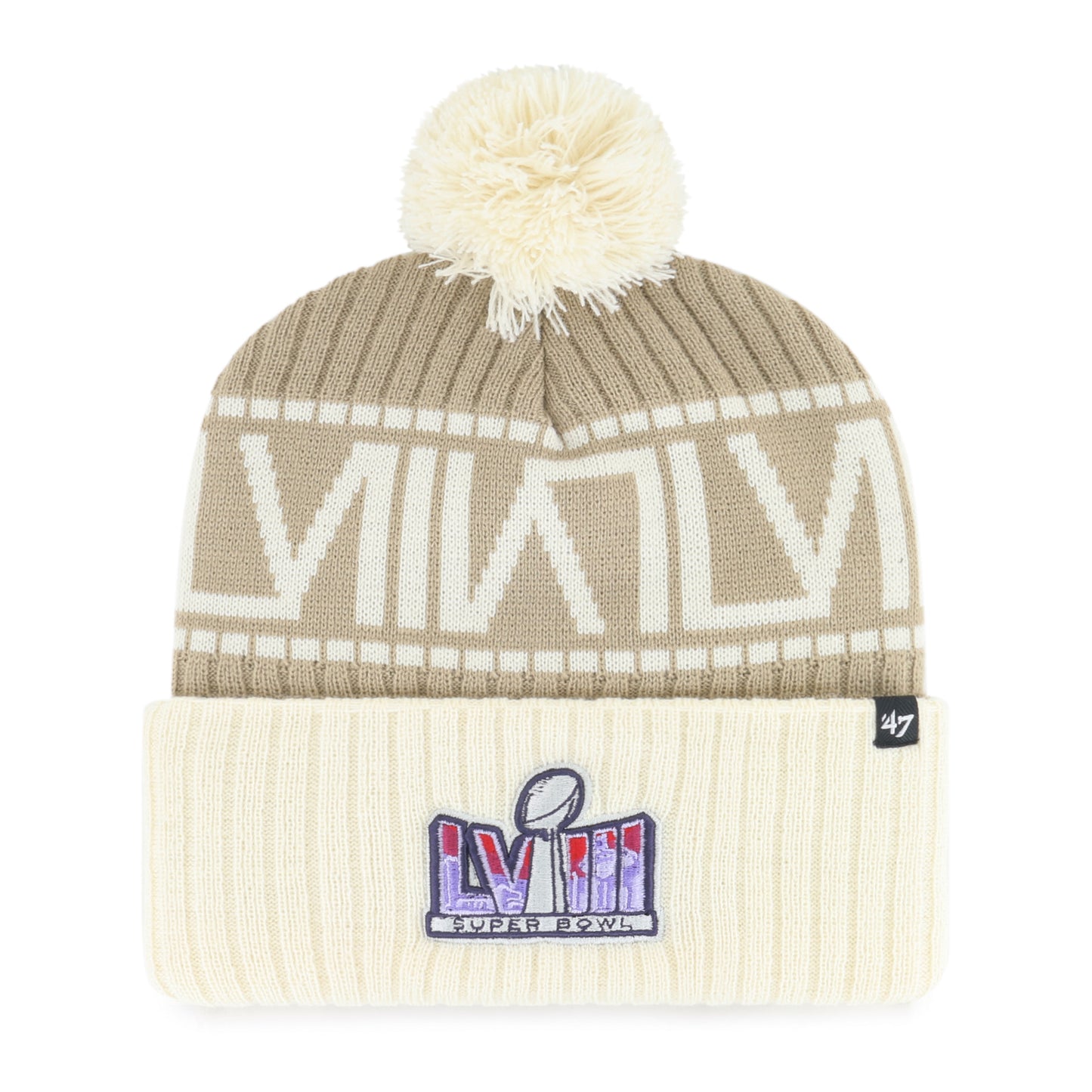 San Francisco 49ers '47 Super Bowl LVIII Double Cuffed Knit Hat with Pom - Khaki/Cream