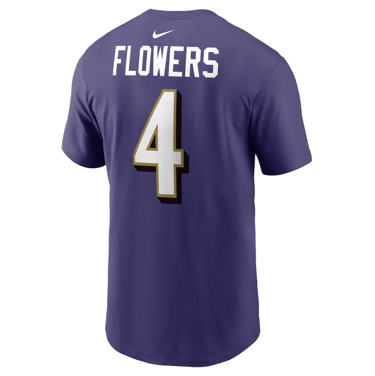 Baltimore Ravens Nike Zay Flowers #4 Youth Fuse Player T-Shirt Purple