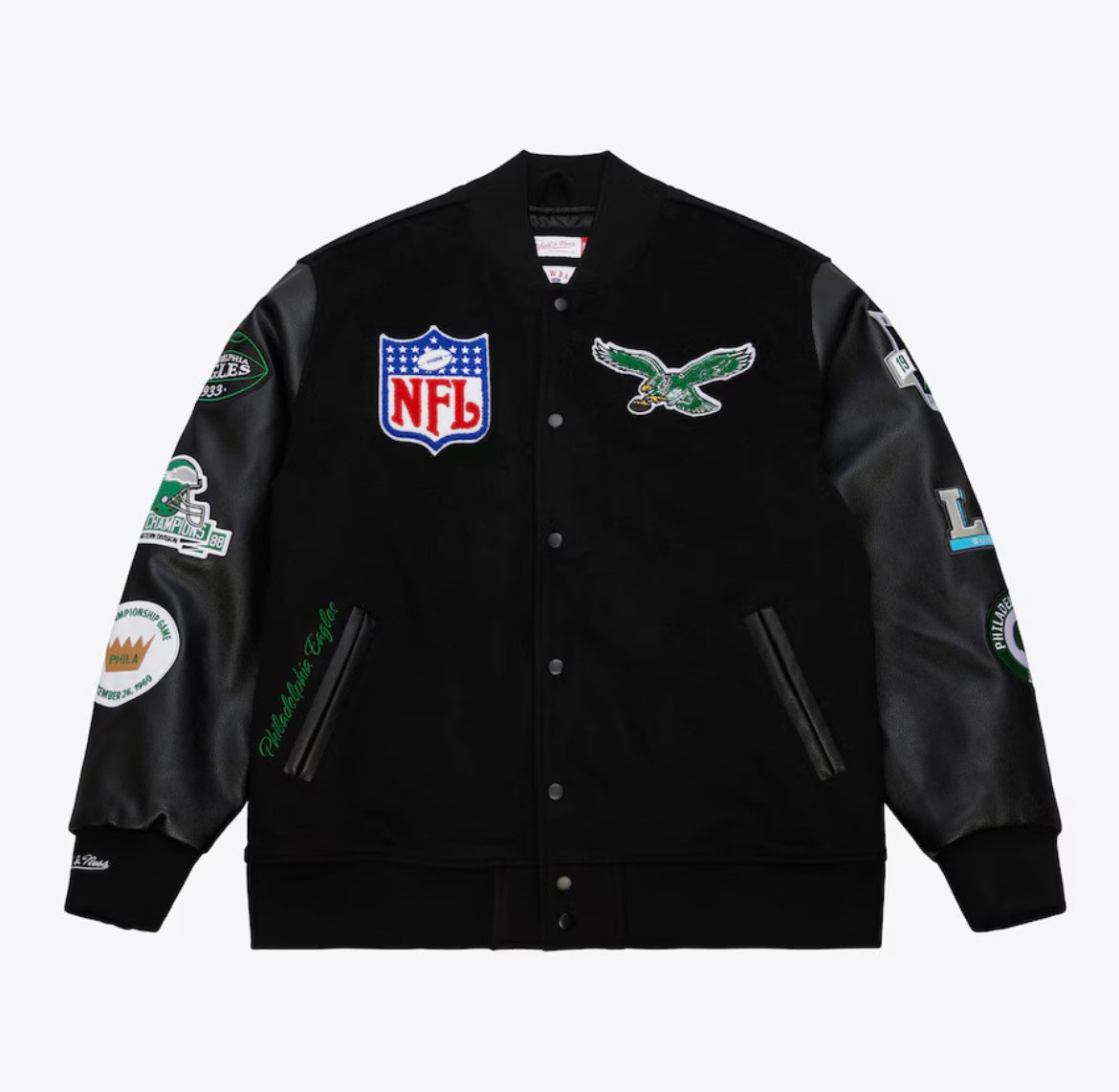 Philadelphia Eagles Mitchell & Ness Wool Black Out Varsity Jacket