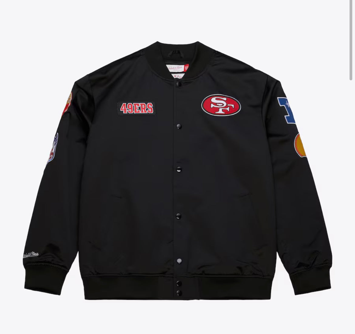 San Francsco 49ers Mitchell & Ness Black Out Collection Mid Weight Satin Jacket -Black