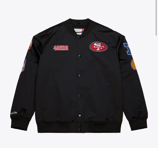 San Francsco 49ers Mitchell & Ness Black Out Collection Mid Weight Satin Jacket -Black