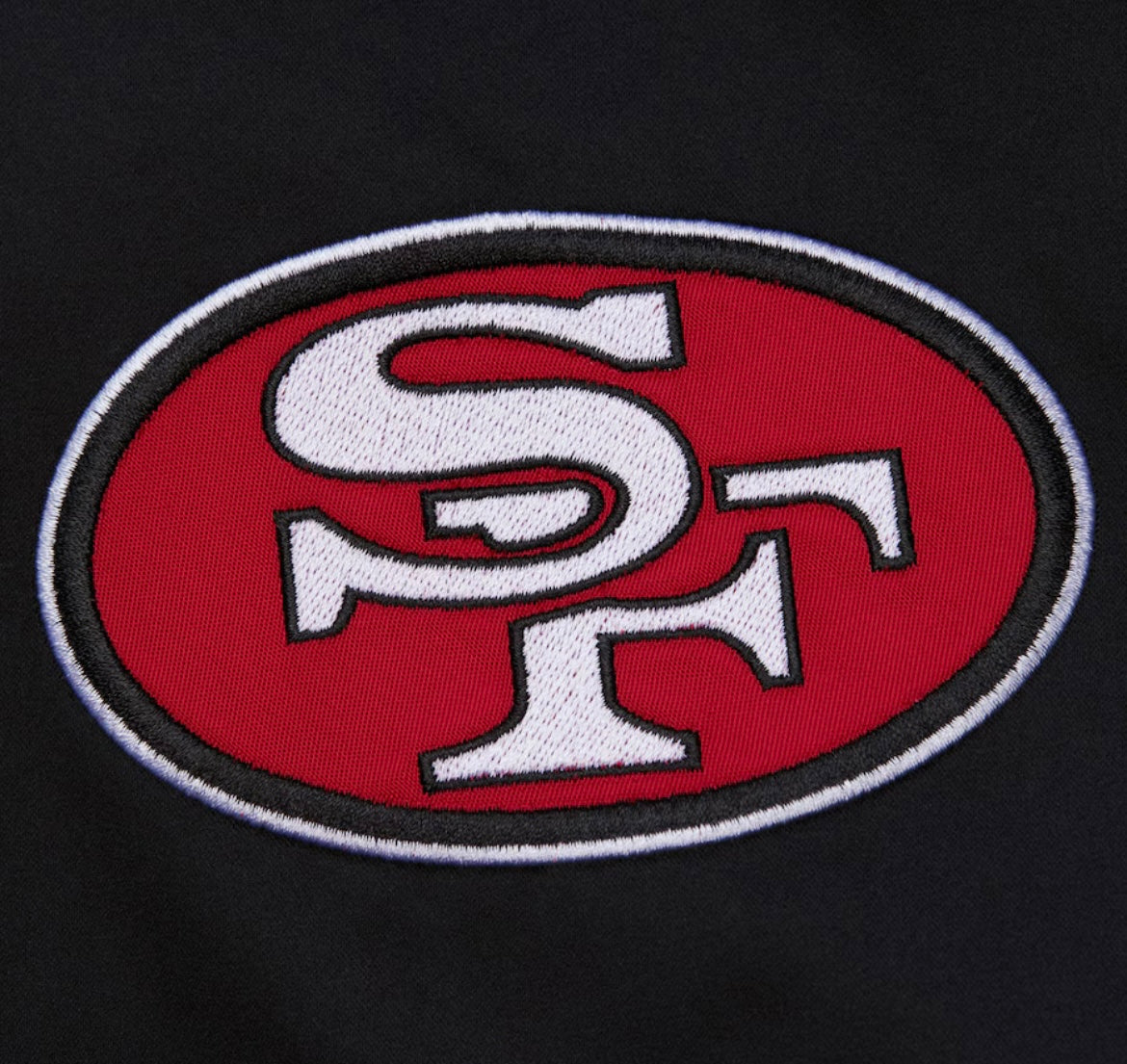 San Francsco 49ers Mitchell & Ness Black Out Collection Mid Weight Satin Jacket -Black