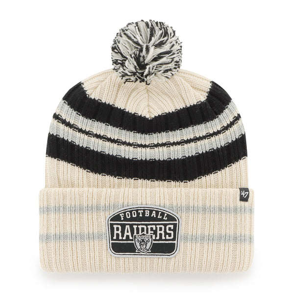 Las Vegas Raiders '47 Hone Cuffed Pom On Top Knit Hat - Ivory / Black