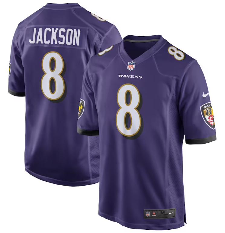 Baltimore Ravens Nike #8 Lamar Jackson Game Purple Jersey Men's