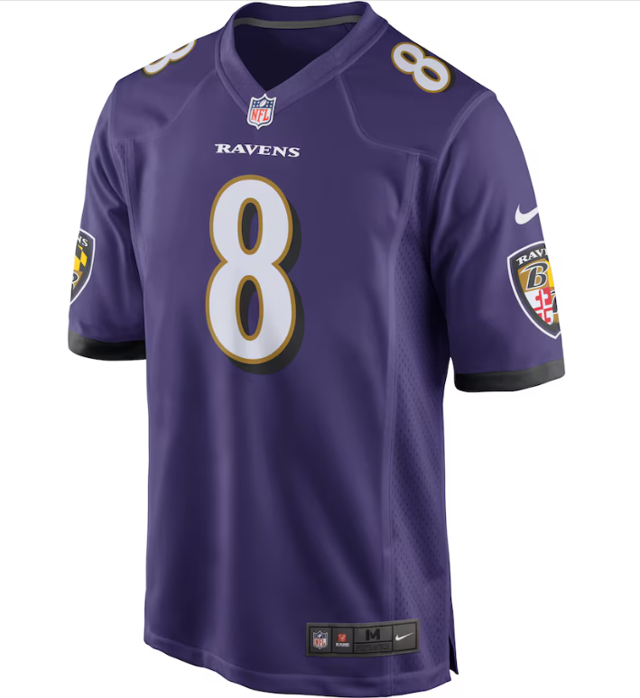 Baltimore Ravens Nike #8 Lamar Jackson Game Purple Jersey Men's