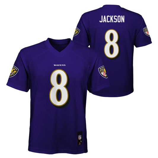 Balitmore Ravens Outerstuff #8 Lamar Jackson Youth Mid Tier Purple Jersey