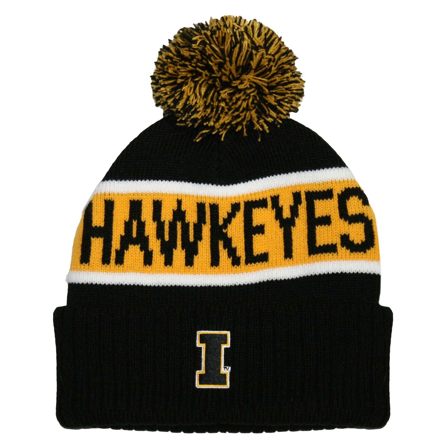 Iowa Hawkeyes Franchise Club Warrior Knit Hat - Black w/ Pom Pom