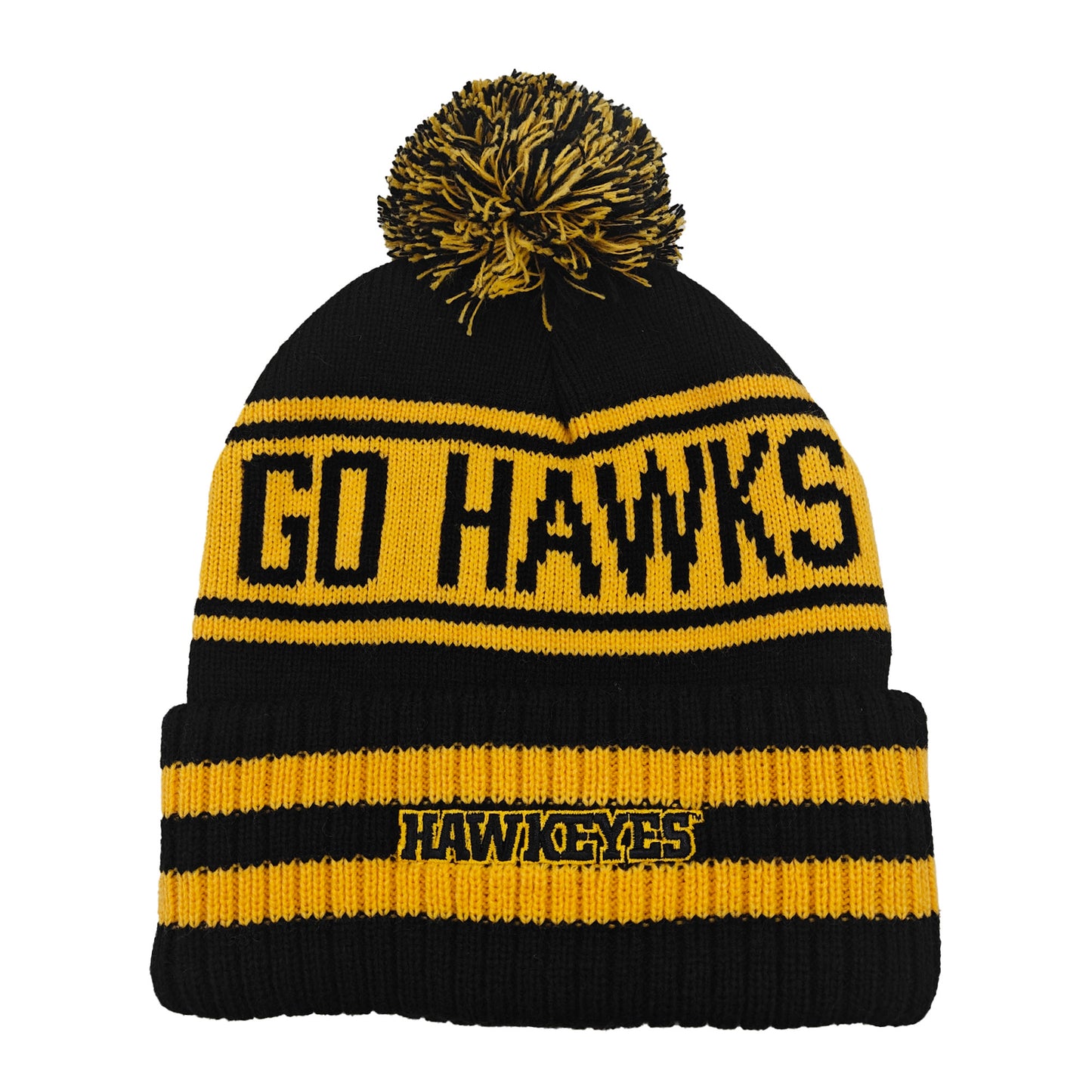Iowa Hawkeyes Franchise Club Rally Cry Knit Hat - Black w/ Pom Pom