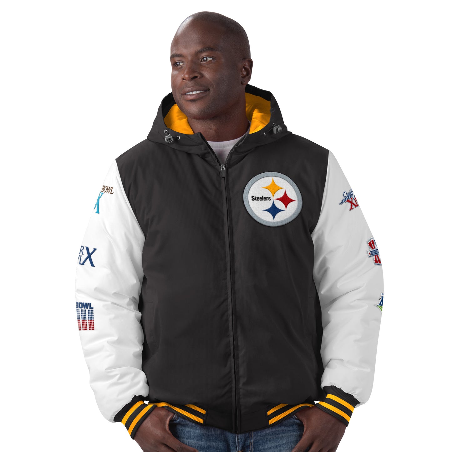 Pittsburgh Steelers 6 Time Super Bowl Champions Spike Varsity Hooded Jacket - Black