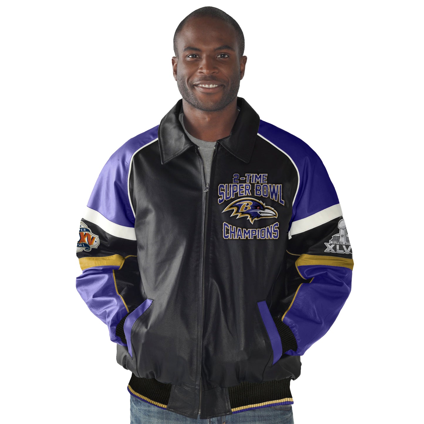 Baltimore Ravens Super Bowl Champions Black Leather Jacket - GIII