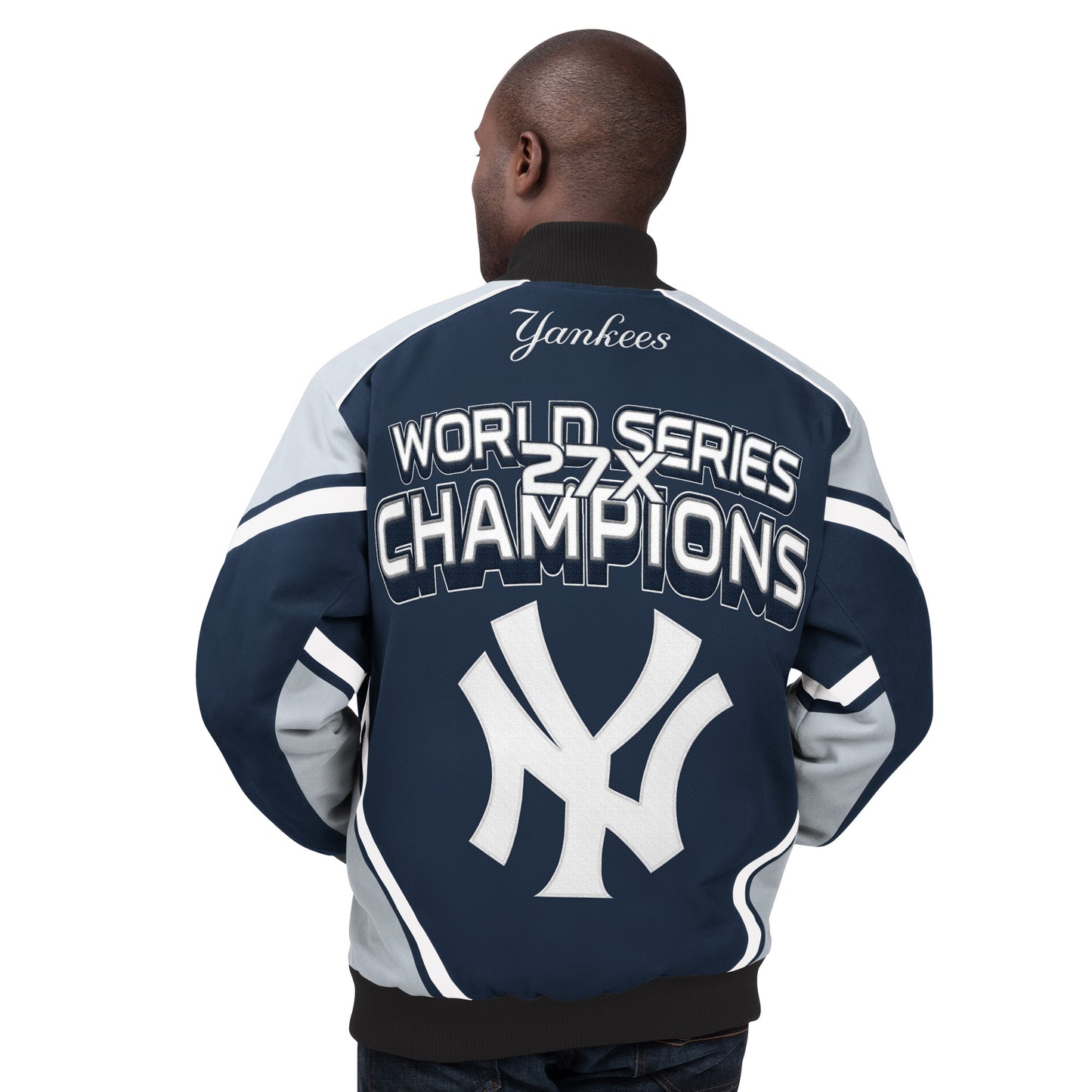 New York Yankees Stiff Arm World Series Champions Cotton Twill Jacket - Navy