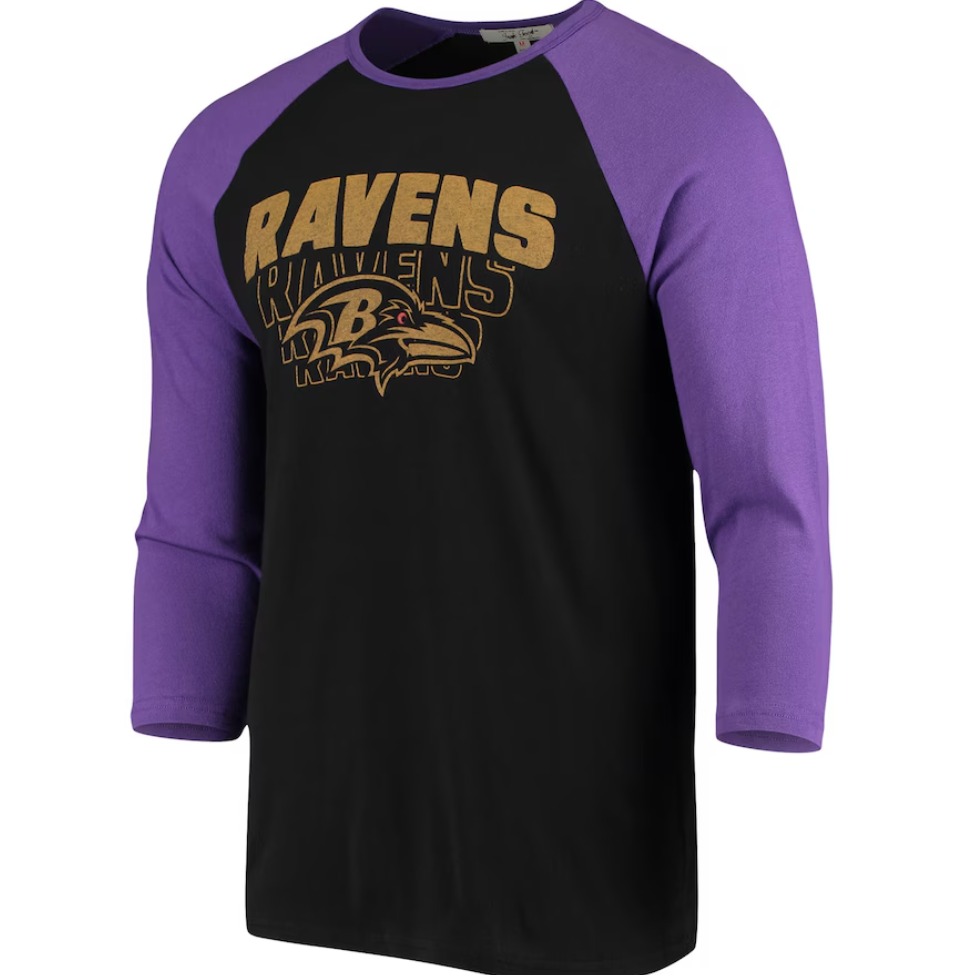 Baltimore Ravens Junk Food Men's Black Colorblock Raglan 3/4 Sleeve T-Shirt