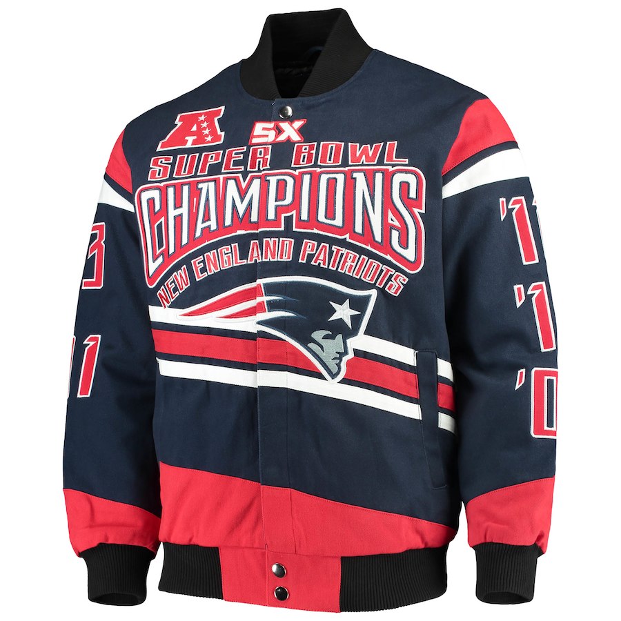 New England Patriots Gladiator 5 Time Super Bowl Champions Cotton Twill Jacket - Blue