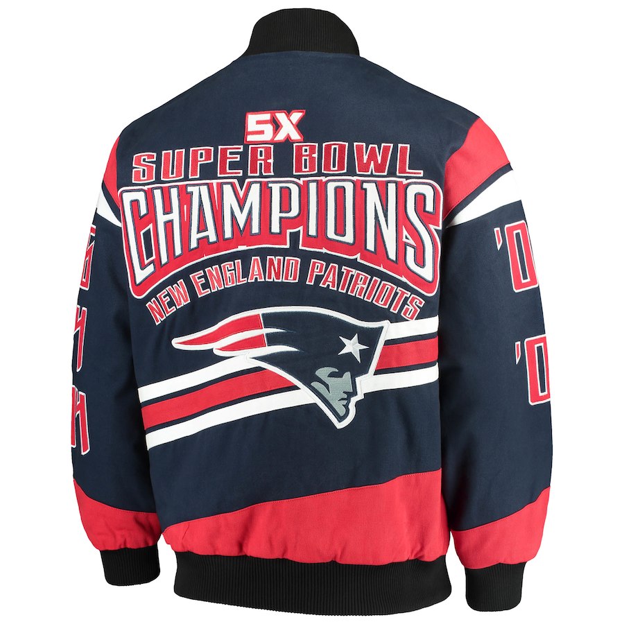 New England Patriots Gladiator 5 Time Super Bowl Champions Cotton Twill Jacket - Blue