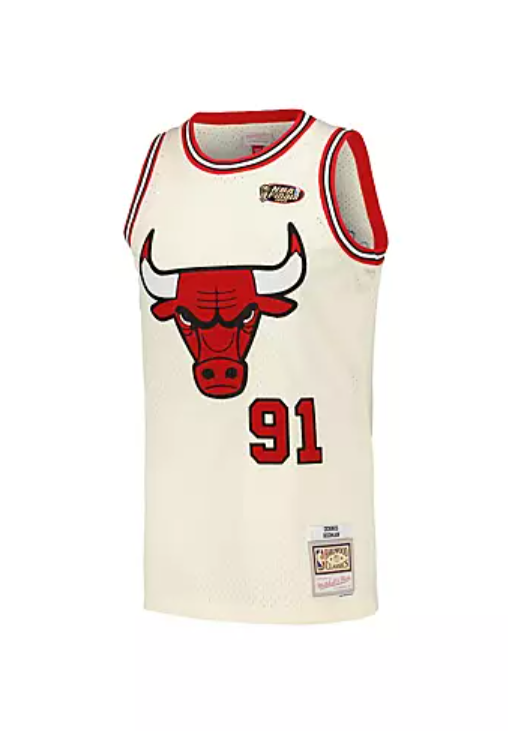 Chicago Bulls Mitchell & Ness #91 Dennis Rodman Cream Hardwood Classic Chainstitch Swingman Jersey