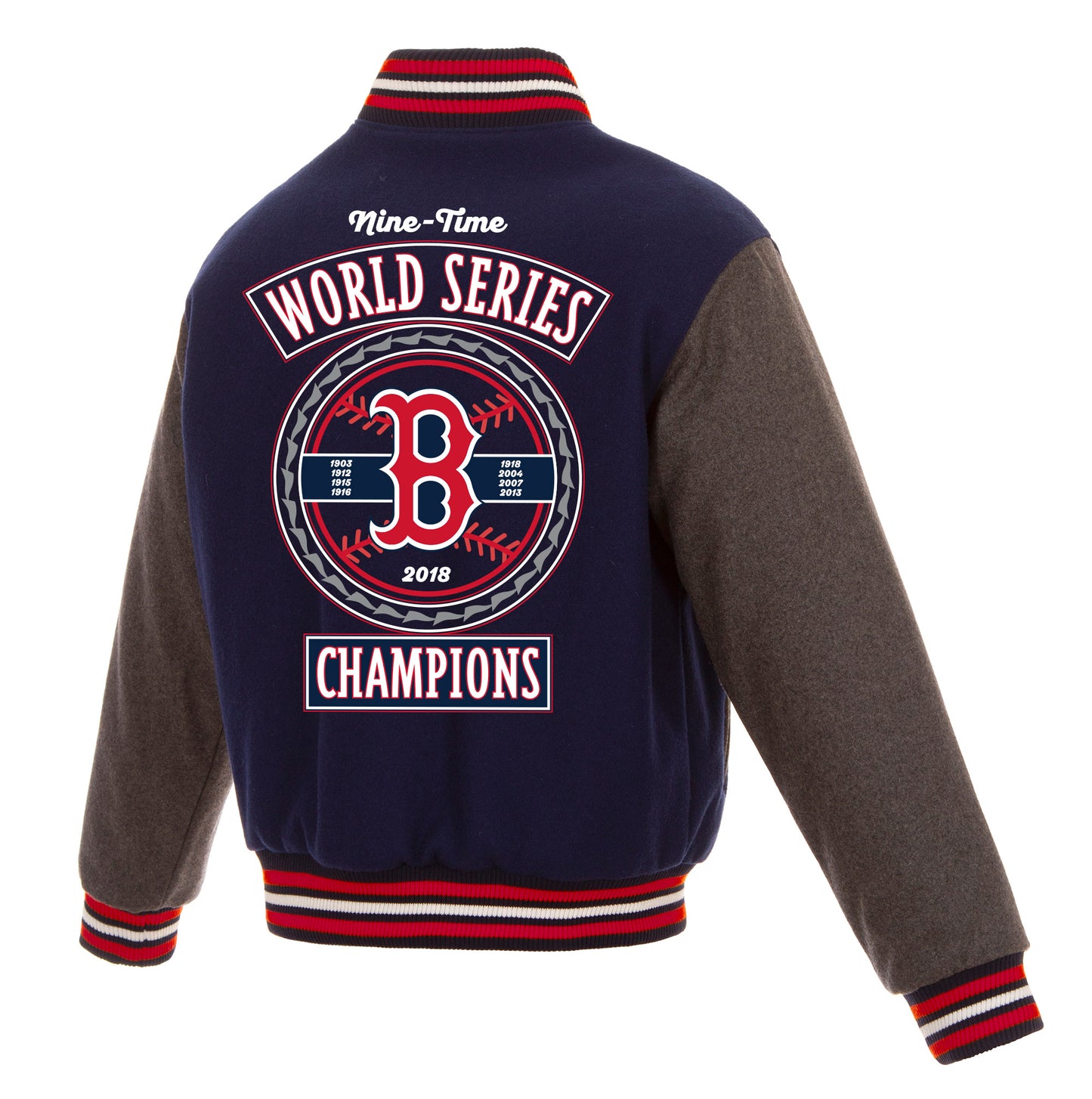 Boston Red Sox JH Design 9 Time World Series Champions Wool Reversible Jacket - Navy