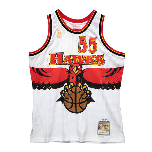 Atlanta Hawks Mitchell & Ness #55 Dikembe Mutombo White 1996-97 Hardwood Classic Swingman Jersey