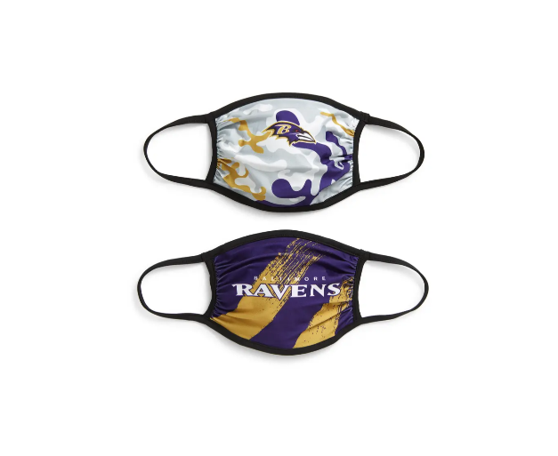 Baltimore Ravens Youth 8-20 Foco 2 Pack Reusable Face Cover Mask
