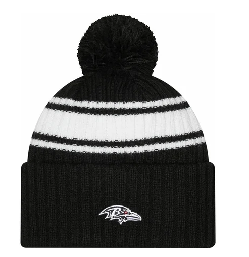 Baltimore Ravens New Era Sideline Banner Black & White Sport Knit Hat w/Ball