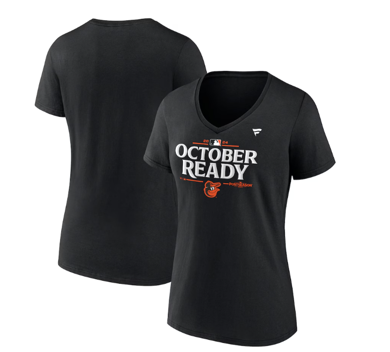 Baltimore Orioles Fanatics Women's 2024 MLB Postseason Locker Room V-Neck T-Shirt - Black