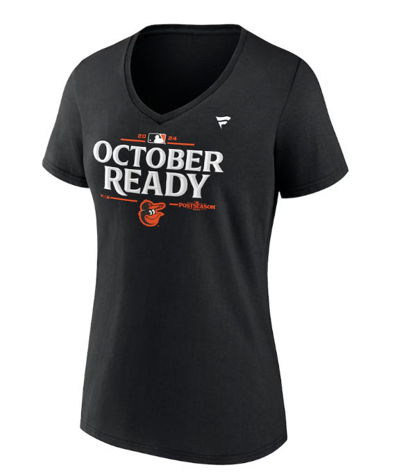 Baltimore Orioles Fanatics Women's 2024 MLB Postseason Locker Room V-Neck T-Shirt - Black