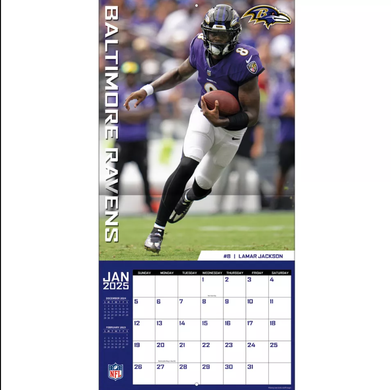 NFL Baltimore Ravens 2025 Wall Calendar