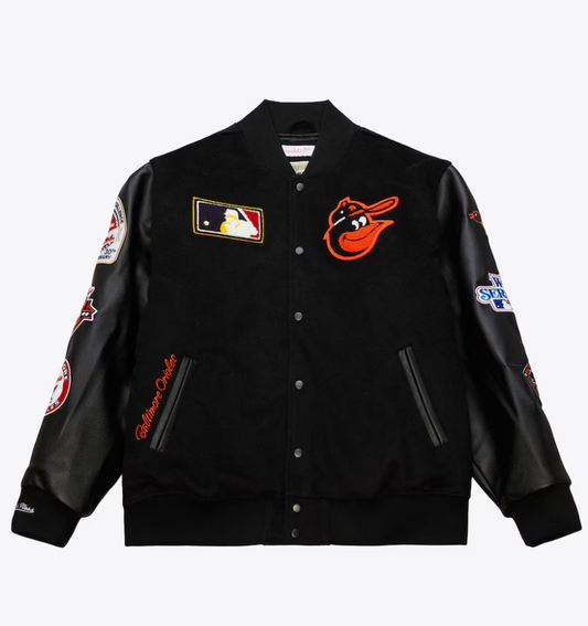 Baltimore Orioles Mitchell & Ness Black Out Vintage Wool Varsity Jacket