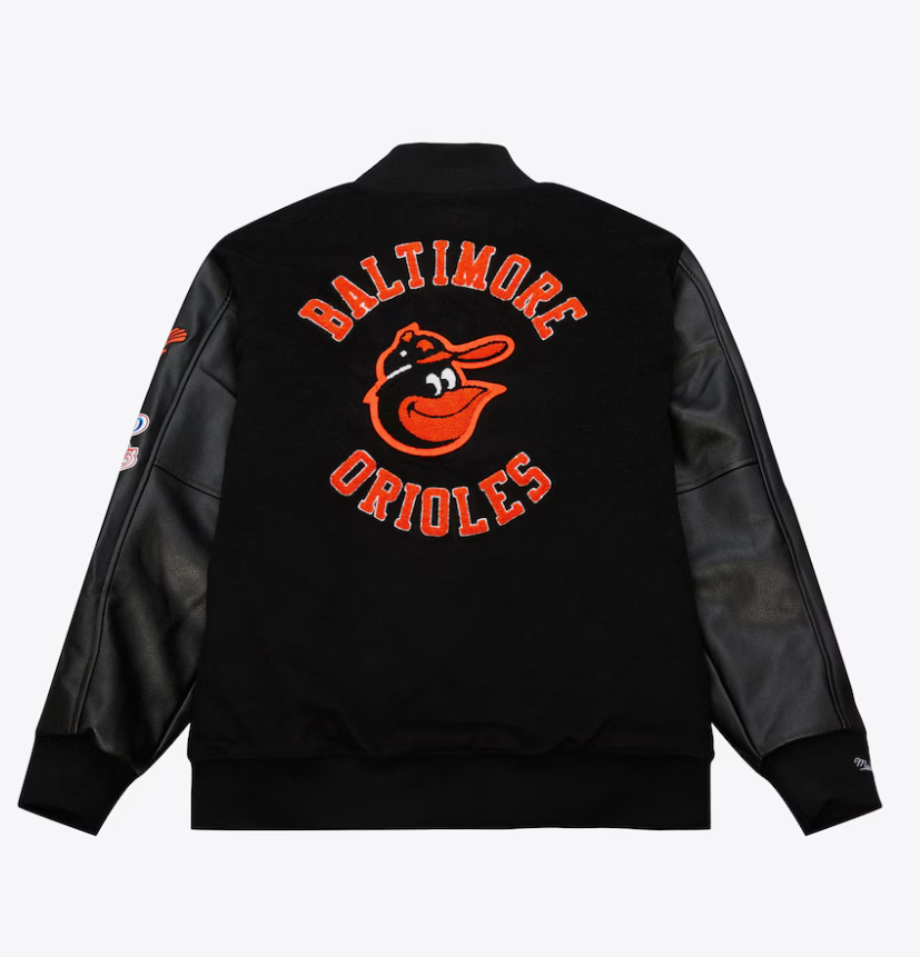 Baltimore Orioles Mitchell & Ness Black Out Vintage Wool Varsity Jacket