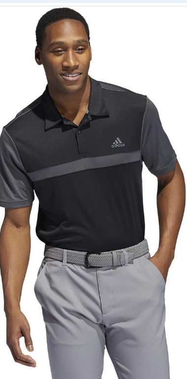 adidas Men's Performance Black/Gray Colorblock Golf Polo