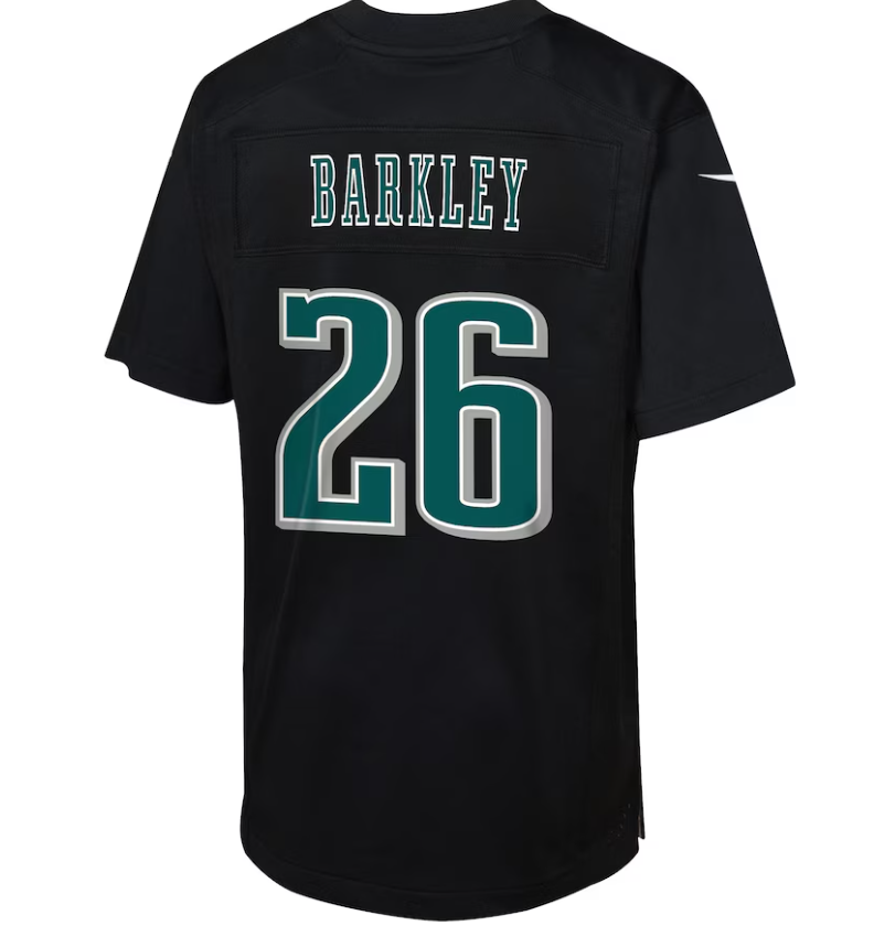 Philadelphia Eagles Nike #26 Saquon Barkley Youth Super Bowl LIX Patch Carbon Game Jersey - Black