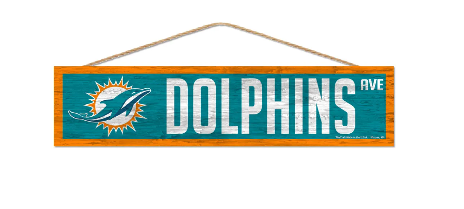 Miami Dolphins Wincraft 4 X 17 Ave. Street Wooden Sign