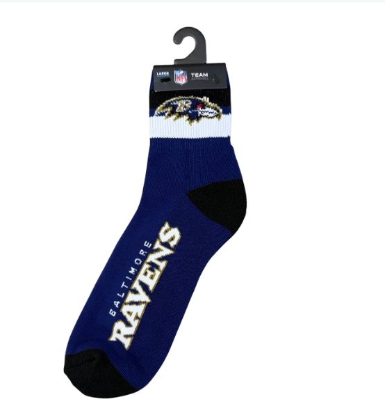 Baltimore Ravens For Bare Feet TMC Stripe Socks- Large