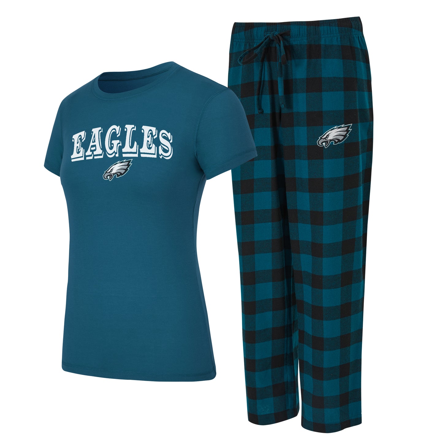 Philadelphia Eagles Concepts Sport Avondale Women's T-Shirt & Flannel Pants Set -Green/Black