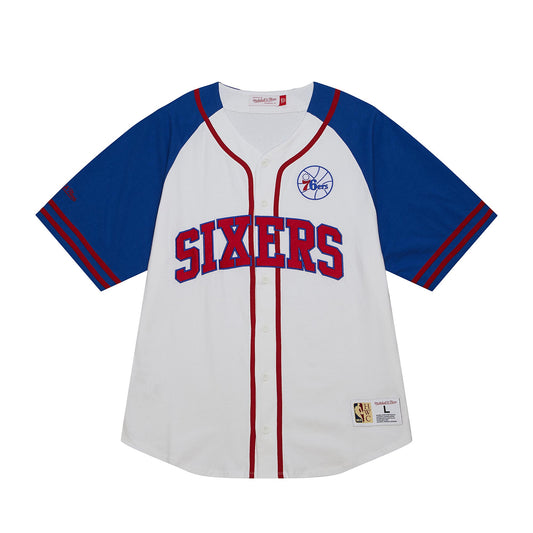 Philadelphia 76ers Mitchel & Ness Practice Day Button Men's Jersey-White
