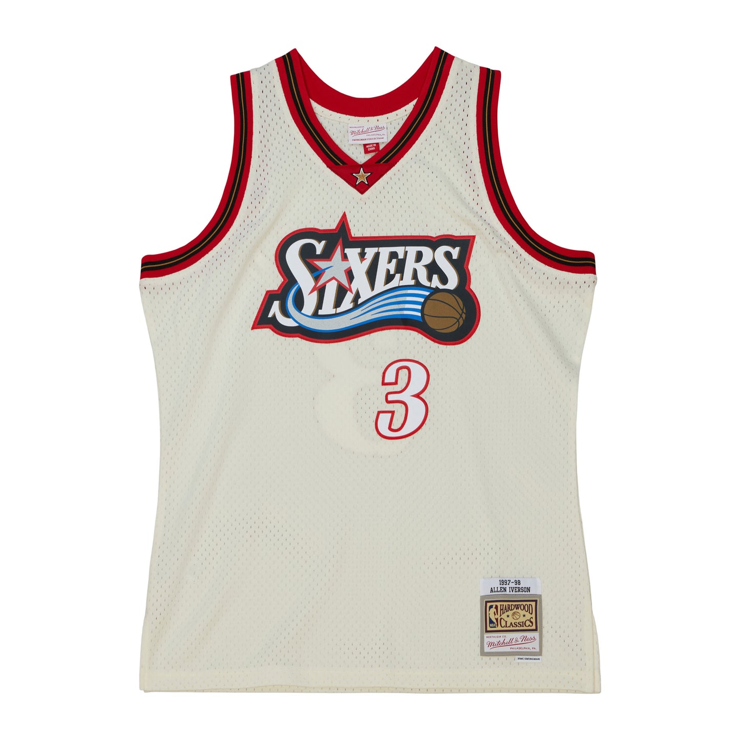 Philadelphia 76ers Mitchell & Ness #3 Allen Iverson Cream 1997-98 Hardwood Classics Swingman Jersey