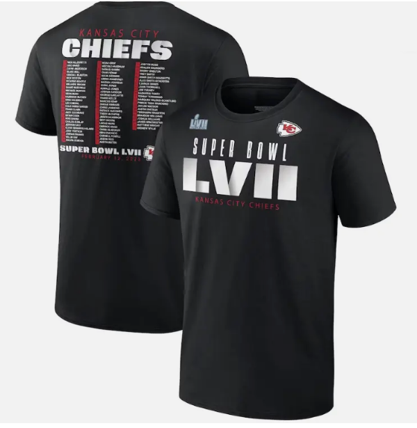 Kansas City Chiefs Super Bowl LVII Varsity Roster T-Shirt - Black