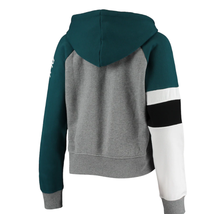 Philadelphia Eagles New Era Womens Color Block Crop Raglan Hoodie - Green / Gray