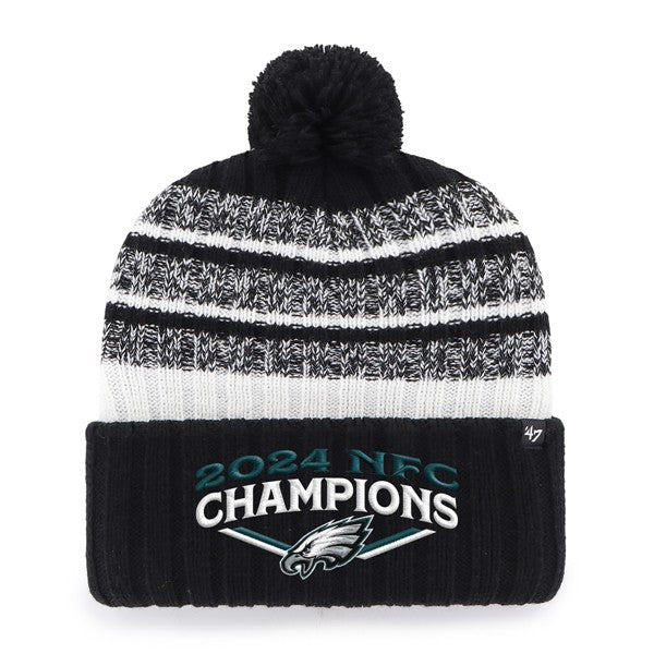 Philadelphia Eagles '47 2024 NFC Champions Tavern Cuffed Knit Hat with Pom - Black