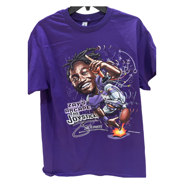 Baltimore Zay Flowers Arcade " The Joystick" Purple T-Shirt