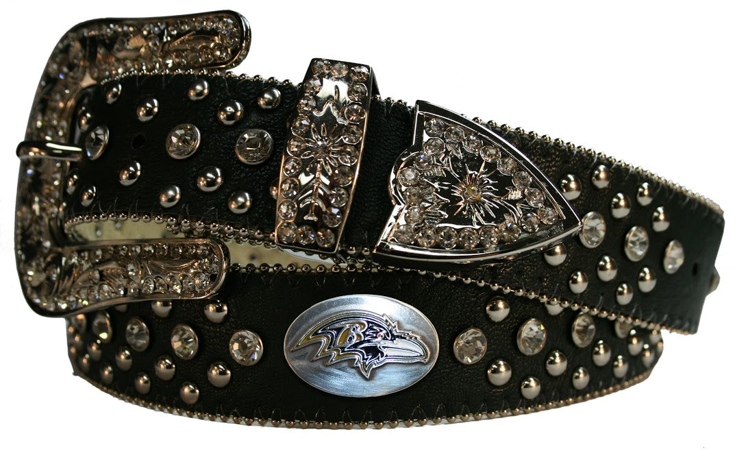 Baltimore Ravens Women's Leather Western Glitz Belt with Conchos
