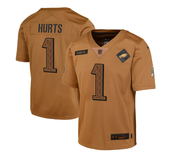 Philadelphia Eagles Nike Youth #1 Jalen Hurts Salute to Service Jersey - Brown