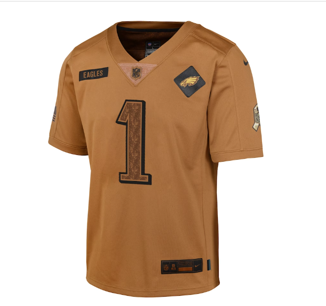 Philadelphia Eagles Nike Youth #1 Jalen Hurts Salute to Service Jersey - Brown