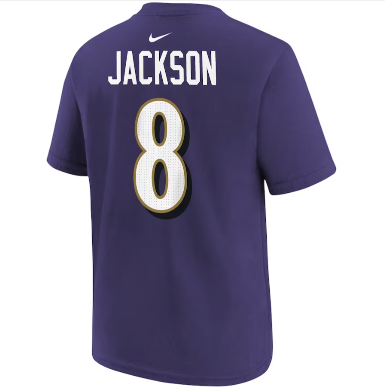 Baltimore Ravens Nike Lamar Jackson #8 Youth Fuse Player T-Shirt Purple