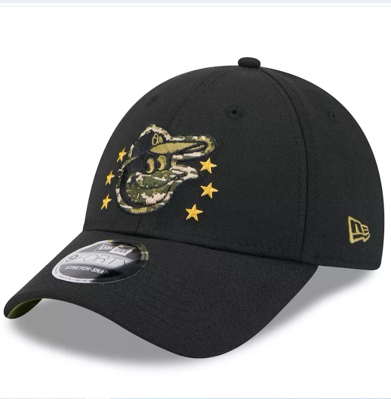 Baltimore Orioles New Era Black 2024 Armed Forces Day 9FORTY Stretch Snapback Hat