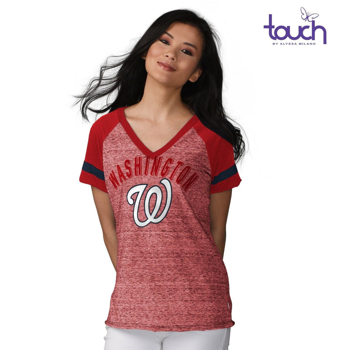 Washington Nationals Touch by Alyssa Milano Women's Double Play V-Neck Tee Shirt