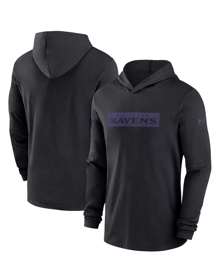 Baltimore Ravens Nike Black Sideline "Dri-Fit" Hooded Long Sleeve Performance T-Shirt