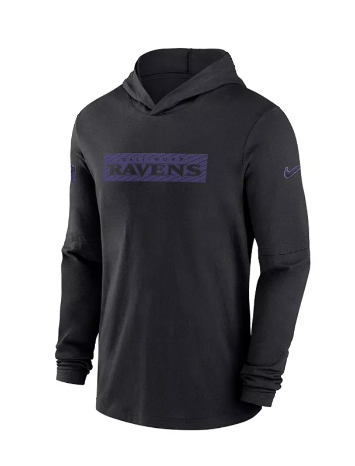 Baltimore Ravens Nike Black Sideline "Dri-Fit" Hooded Long Sleeve Performance T-Shirt