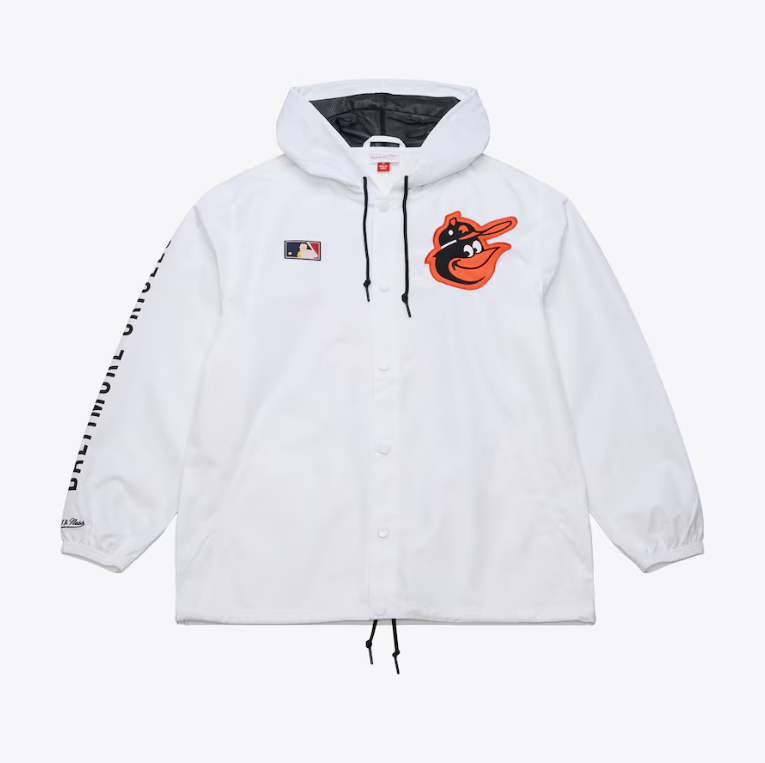Baltimore Orioles Mitchell & Ness Men's White Full-Snap Hooded Coaches Jacket