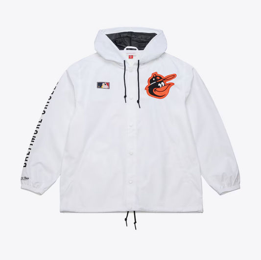 Baltimore Orioles Mitchell & Ness Men's White  Full-Snap Hooded Coaches Jacket